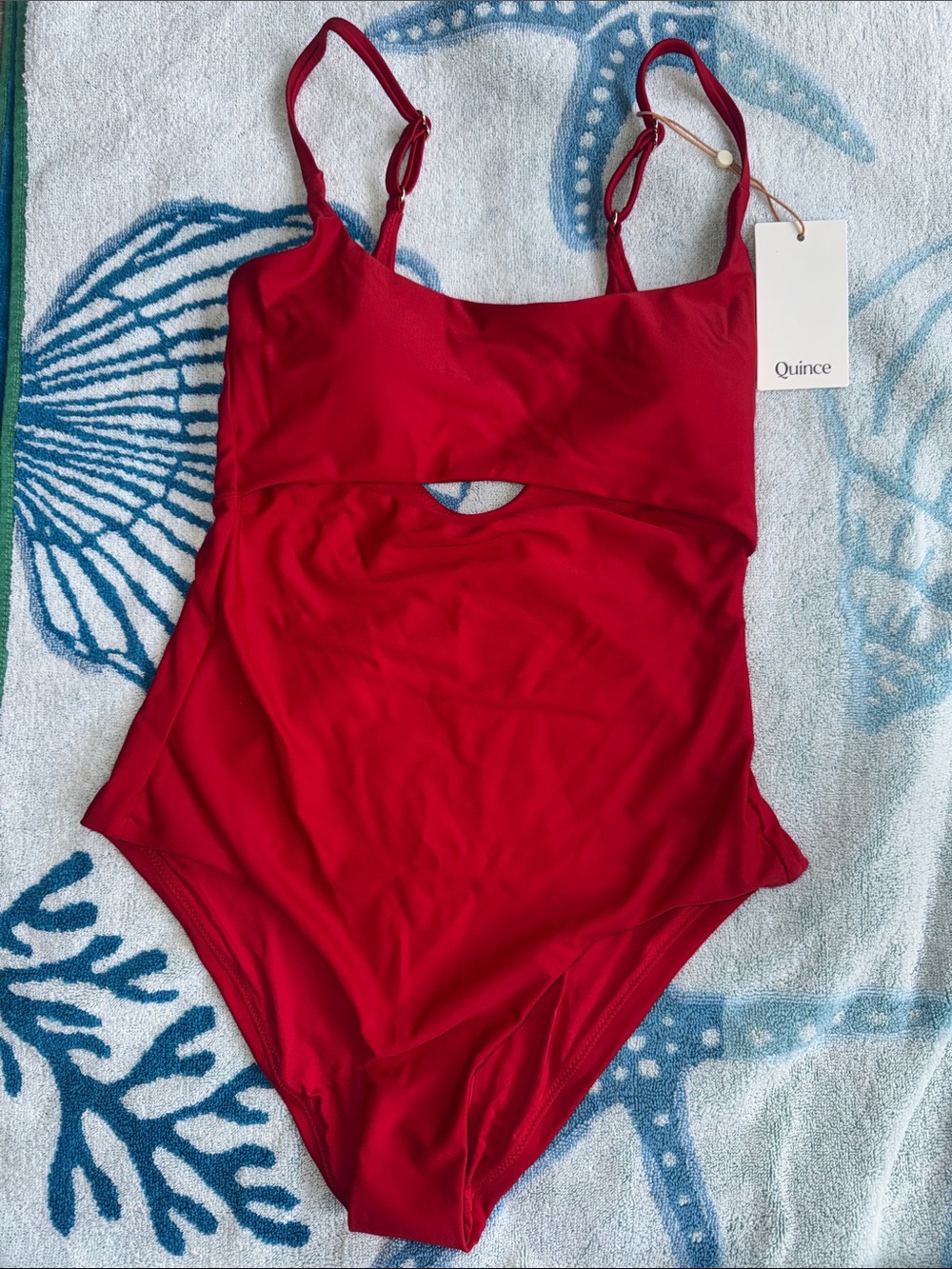 Quince Red One-Piece Swimsuit with Front Cutout NWT!
